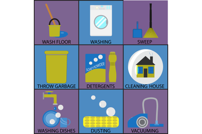 Cleaning icon set washing dusting and sweep