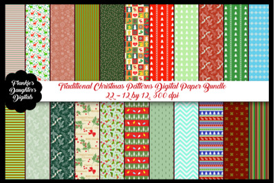 Traditional Christmas Pattern Papers Digital Paper Pack