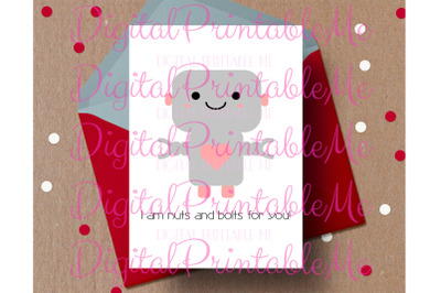 Robot Valentine&amp;&23;039;s day Card&2C; Anniversary Card&2C;  Printable love&2C; Robot C