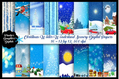 Christmas Winter Wonderland Scenery &amp;amp; Invitation Template Digital Pape