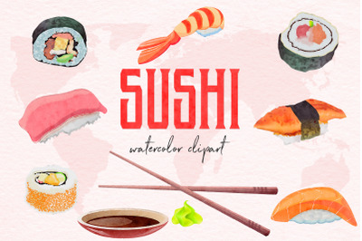 Watercolor Sushi Clipart