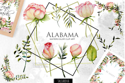 Alabama roses. Elements, cards, corners.