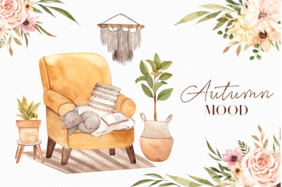 Autumn mood. Watercolor collection