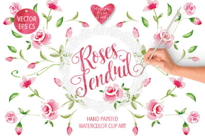 Watercolor "Roses Tendril" design