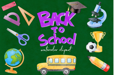 Watercolor School Clipart, Back To School