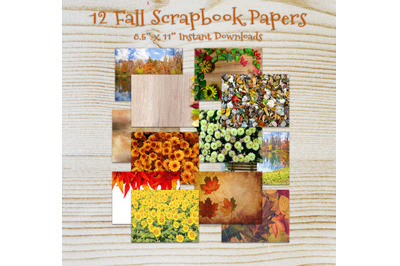 Fall Digital paper pages scrapbook paper pack of 12 printable&2C; instant