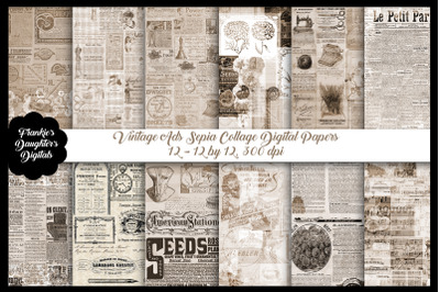 Vintage Ads Collage Sepia Digital Papers