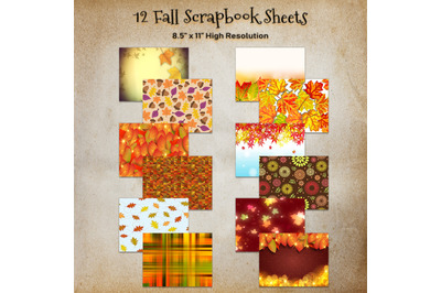 Fall Digital Paper pages scrapbook paper pack of 12 printable&2C; shabby