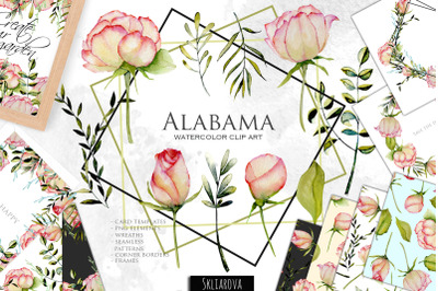 Alabama roses. Watercolor clip art.