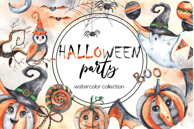 Halloween party. Watercolor collection