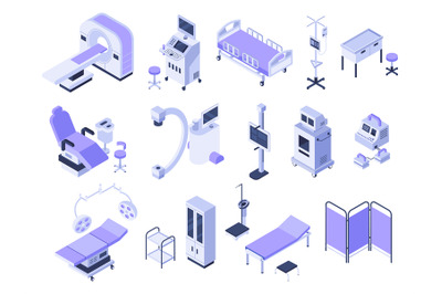 Isometric hospital tools. Medical diagnostic equipment&2C; healthcare mon