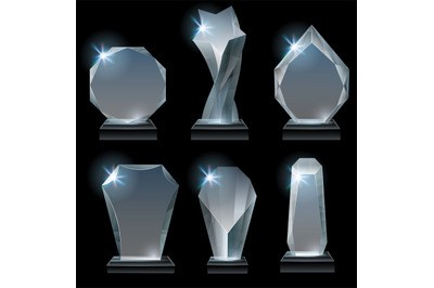 Transparent trophy awards. Glass award on stand, acrylic awards trophi