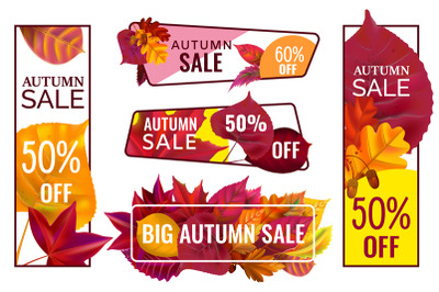 Autumn sale banners. Special discount banner with fallen leaves&2C; seaso