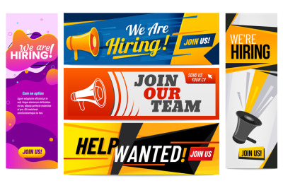 We are hiring banners. Join our team&2C; vacancy promotional banner and h