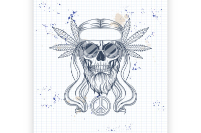 Hippie skull with hair