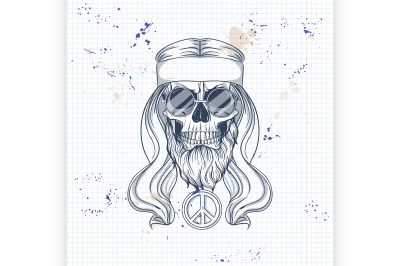 Hippie skull with hair