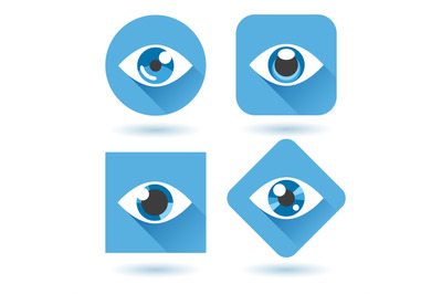 Eye blue flat icons set