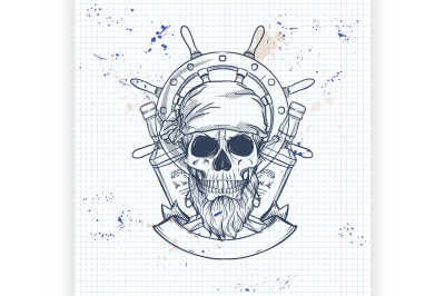 Sketch pirate skull with sword