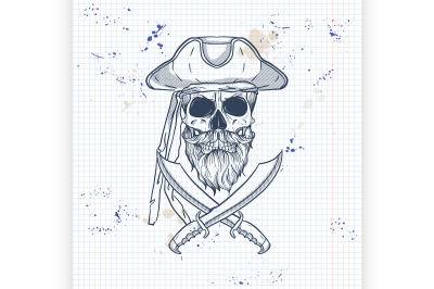 Sketch pirate skull with sword