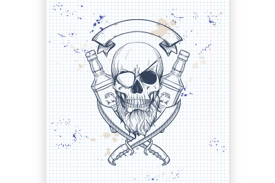 Sketch pirate skull with sword