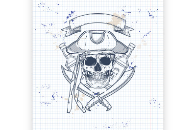 Sketch pirate skull with sword