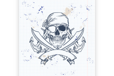 Sketch pirate skull with sword