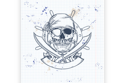 Sketch pirate skull with sword