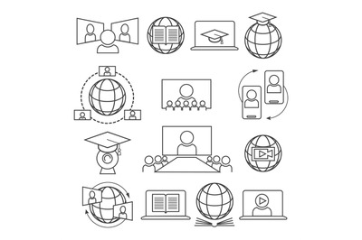 Webinar, online learning icon set