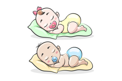 Cartoon sleeping boy and girl