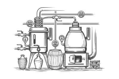 Distillery sketch illustration