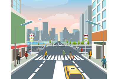 People on road illustration