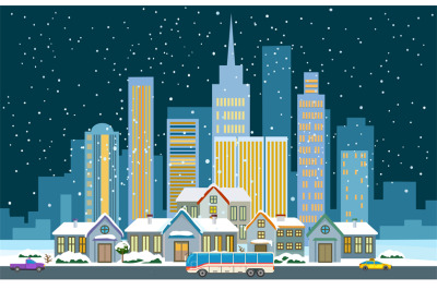 Winter cityscape flat