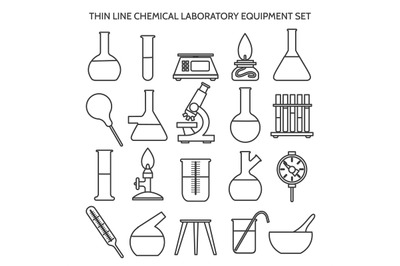 Chemical laboratory equipment line icons