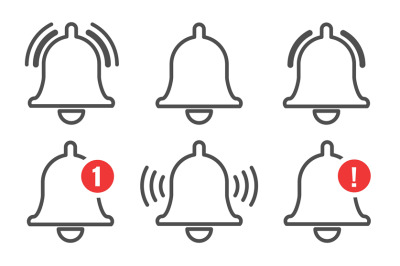 Notification bell outline icons set