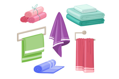 Household towels. Cotton bathroom hygiene towel vector isolated set