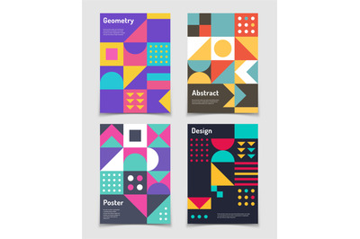 Retro swiss graphic posters with geometric bauhaus shapes. Vector abst