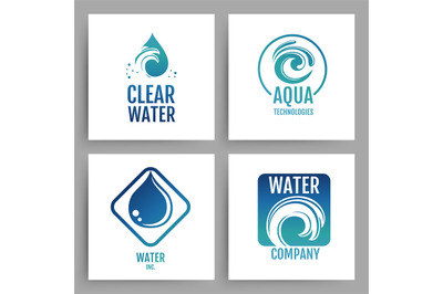 Colorful water company logos. Clean water emblem cards