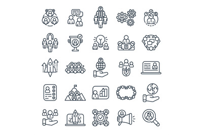 Business people outline icons. Office team brainstorm, business presen