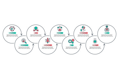 Workflow steps chart. Productivity graph, business process steps and i