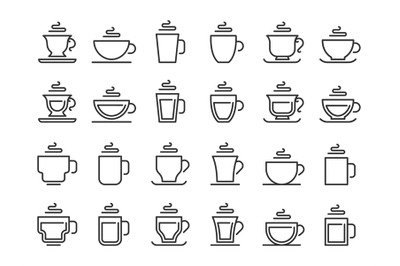 Hot drink cup outline icon. Coffee cups line pictogram, cocoa and tea