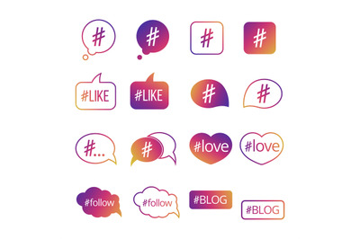 Colorful hashtag post social media vector icons