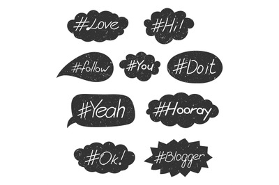 Hand written hashtag speech bubble