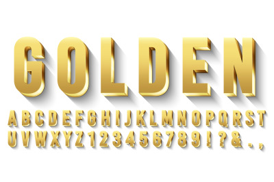 Golden 3D font. Metallic gold letters, luxury typeface and golds alpha