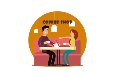 Happy young couple working in coffee shop