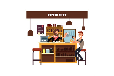 Man working in cafe vector illustration