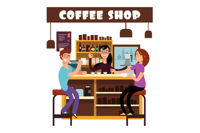 Woman and man meeting in coffee shop vector illustration