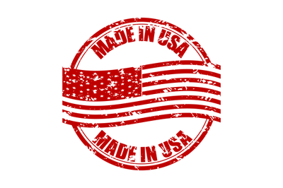 Made in USA rubber stamp with flag. Fabricated in america