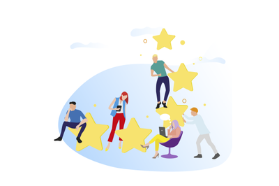 People give feedback and rate stars. Vector customer review