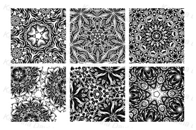 A set of square hand-drawn patterns
