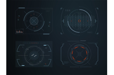 Futuristic hud virtual control panels. Hologram touch screen high tech